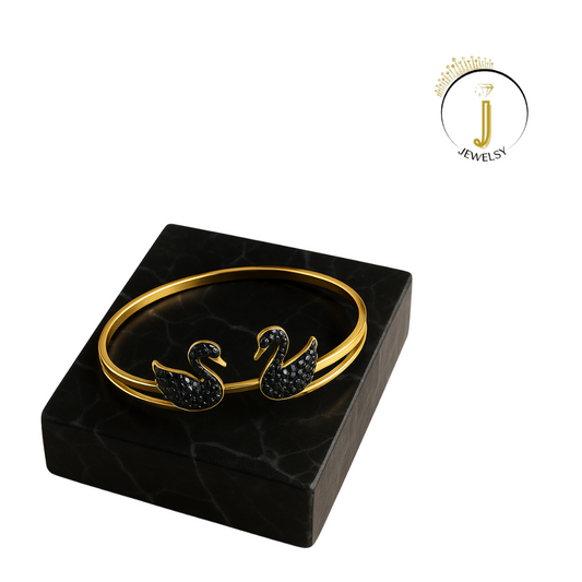 Elegant Black Swan Gold Bangle